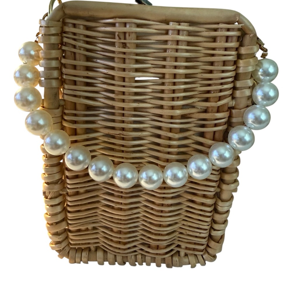 Woven Wicker Rattan Pearl Handle Clutch Bag Wedding Guest Beach Summer Boho - Picture 3 of 13